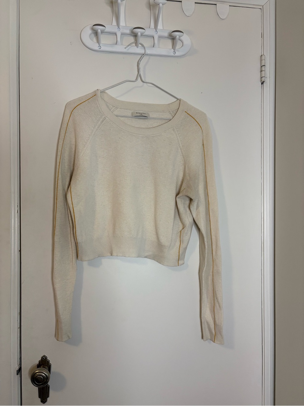Babaton Cream Crewneck Sweater with Subtle Tan Piping